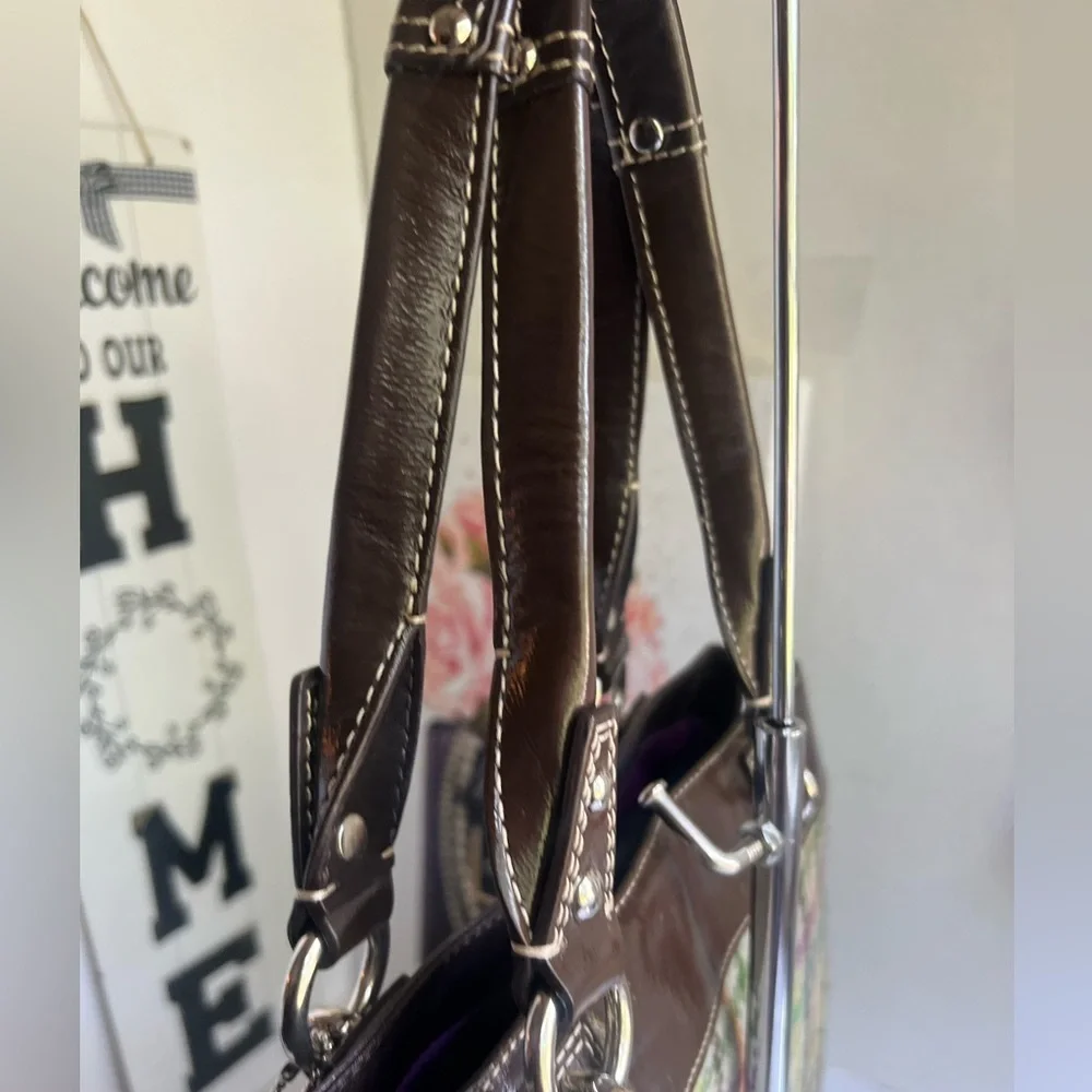 Coach Multicolor Plaid Shoulder Bag with Brown Leather